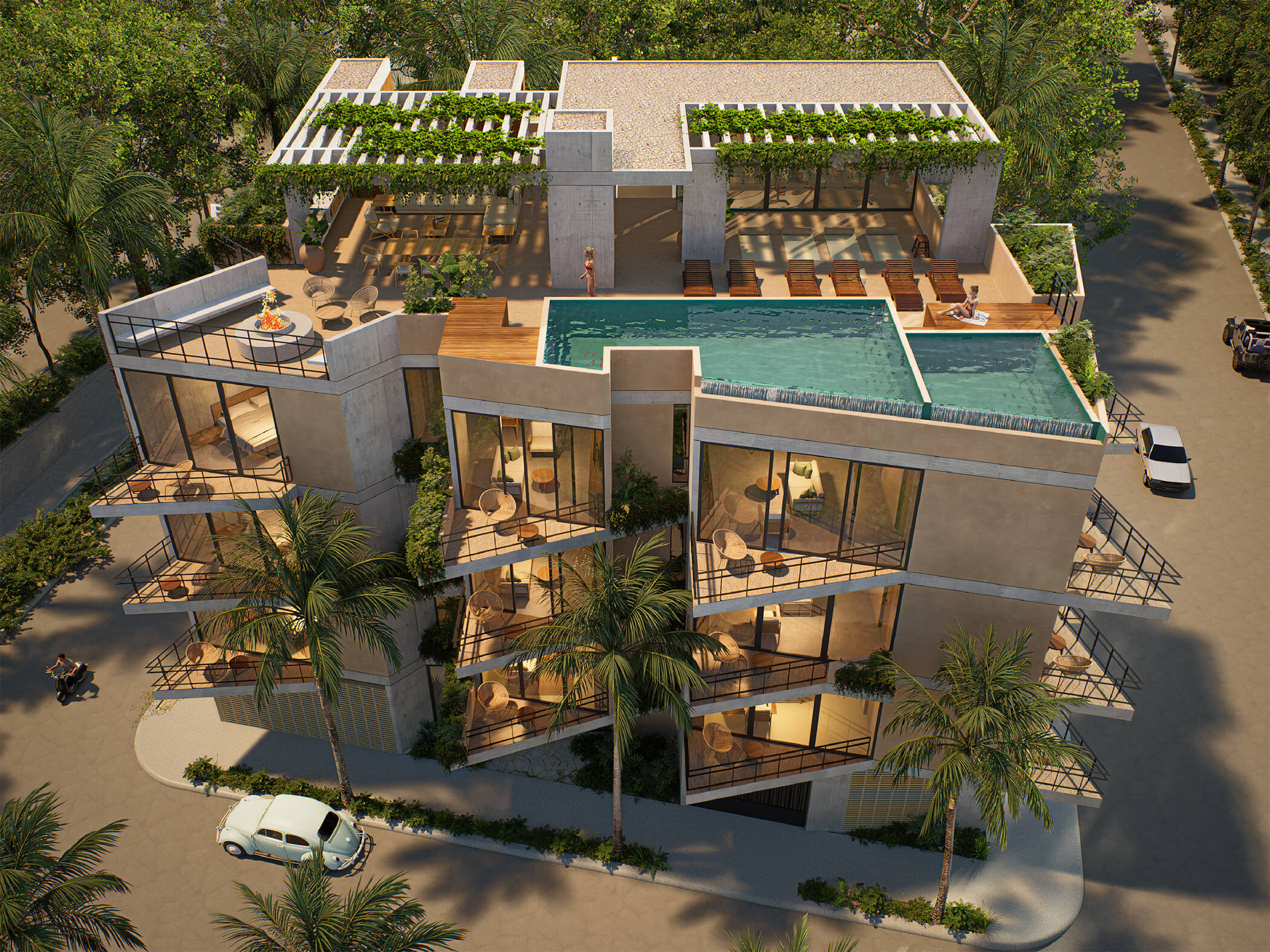 Amenidades en Lohara: fogata, asadores, alberca y gimnasio